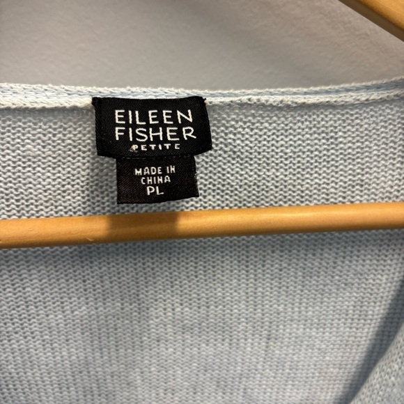 Eileen Fisher LP Linen Cardigan Sweater Blue Button front Large Petite - Picture 3 of 10